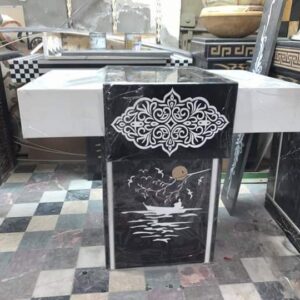 white and black marble vanity